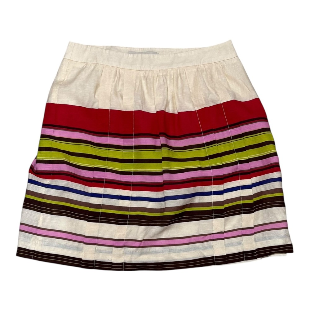 LOFT Striped Mini Skirt Womens 0P Multicolor Excellent Pleated High Waist‎